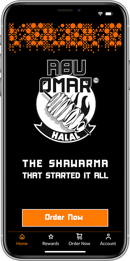 The Abu Omar Halal app home screen on a phone