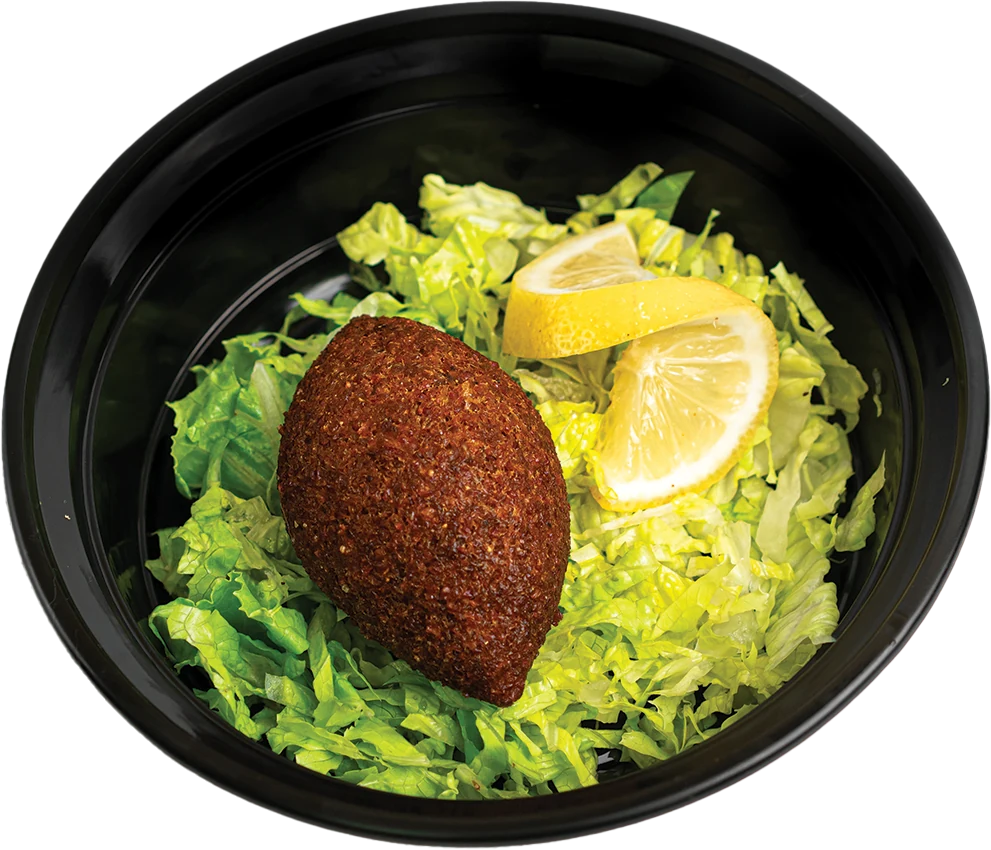 Fried kibbeh, football-shaped minced beef shells stuffed with ground beef and onions