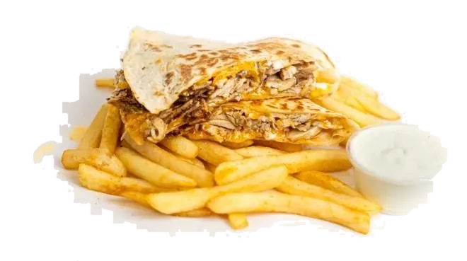 Abu Omar Halal Kids Shawarma Quesadillas with fries and garlic sauce
