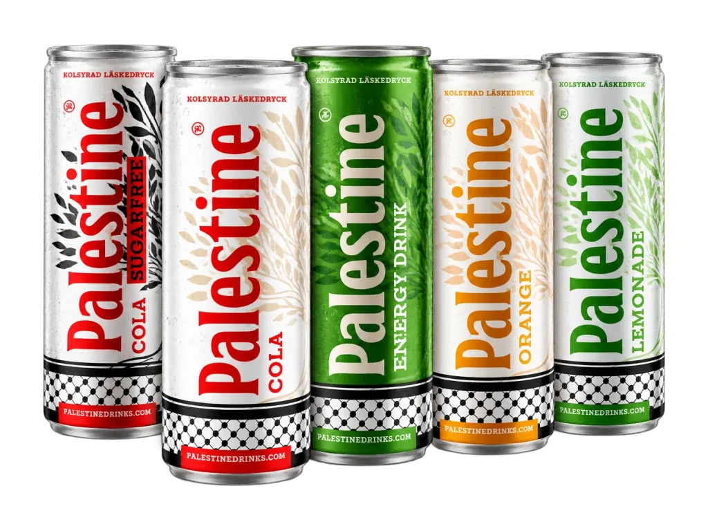Palestine Cola and other Palestine brand cans available at Abu Omar Halal